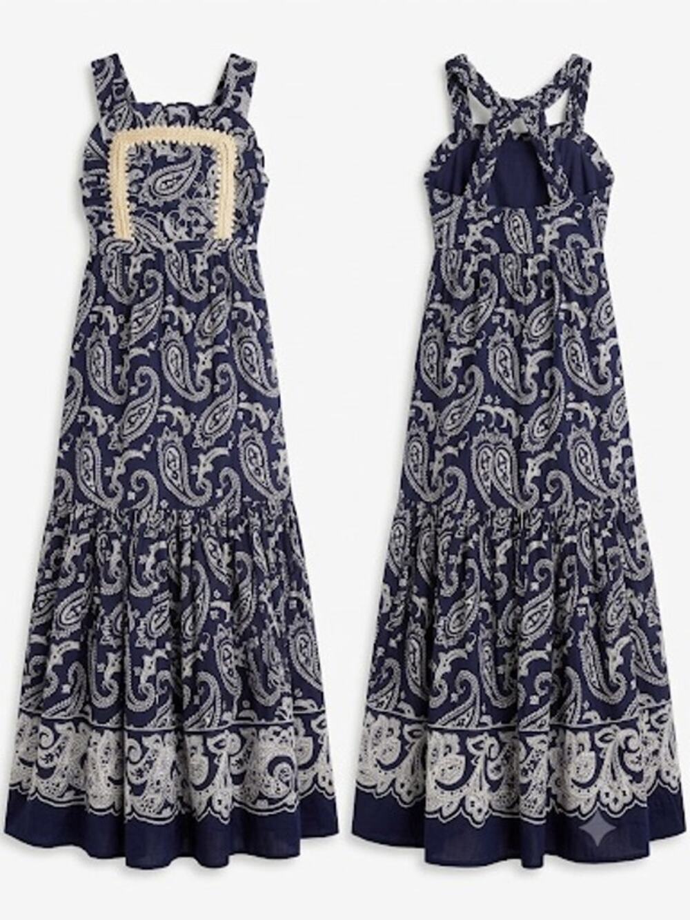 Sea New York Navy Blue Paisley Print Tiered Apron Maxi Dress Size 00 Boho